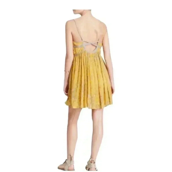 Free People Mustard Periscopes in the Sky Babydoll  Mini Dress Size L - Picture 2 of 7
